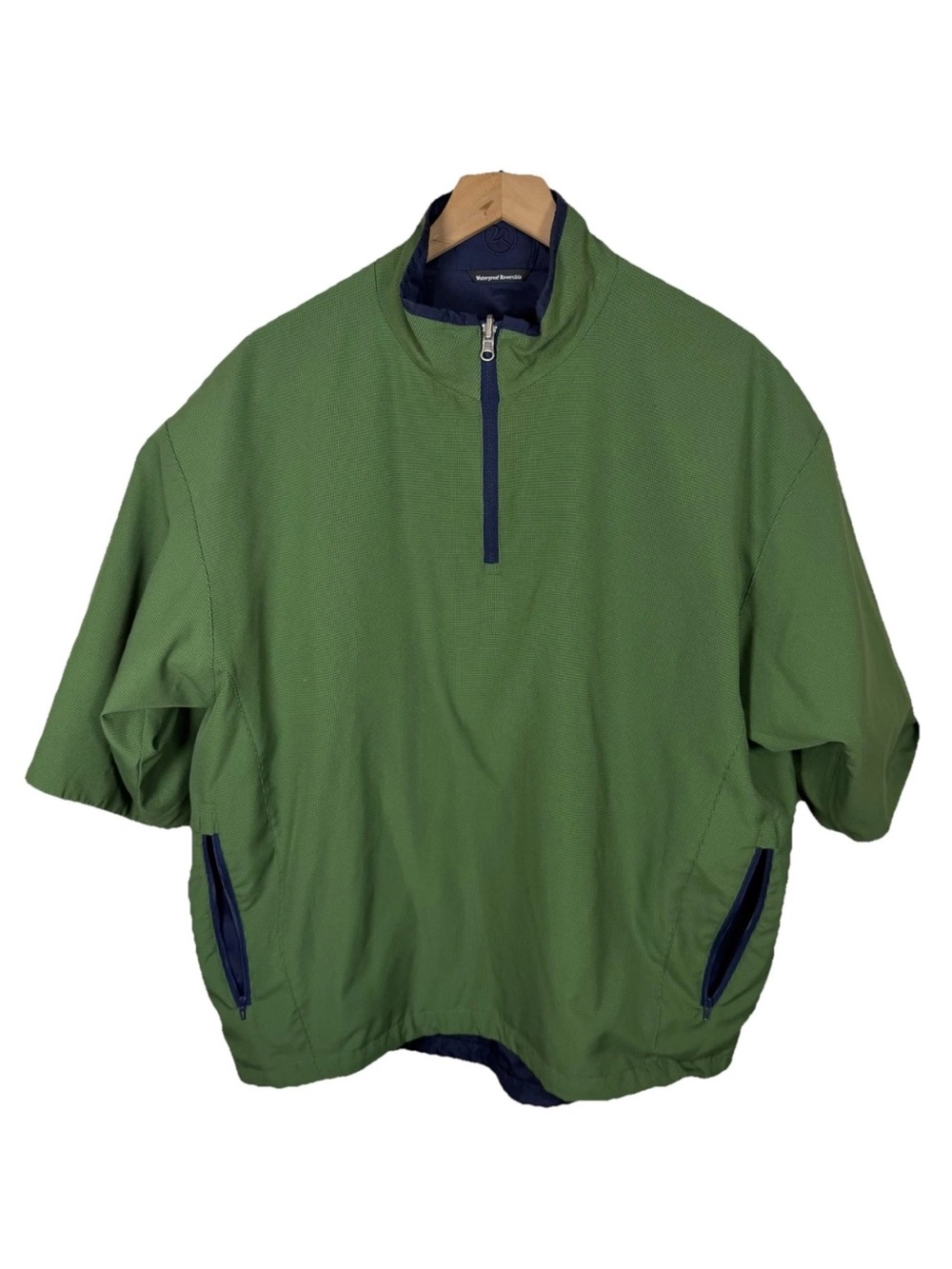 ZR Zero Restriction Short Sleeve Windbreaker Shirt Green Blue Reversible Size L